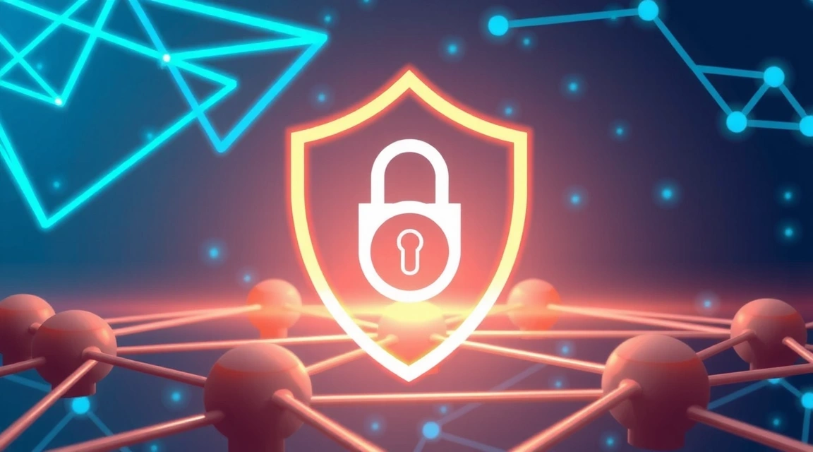 Escudo protector digital en un entorno de red, simbolizando la limitación de responsabilidad y seguridad online.